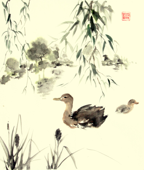 Toinette Lippe painting - Ducks under the Willows
