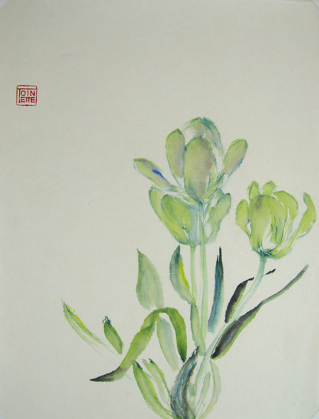 Toinette Lippe painting - Green Tulips