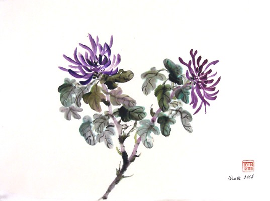 Toinette Lippe painting - Purple Chrysanthemums