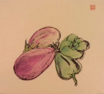Toinette Lippe painting - Eggplant and Green Peppers